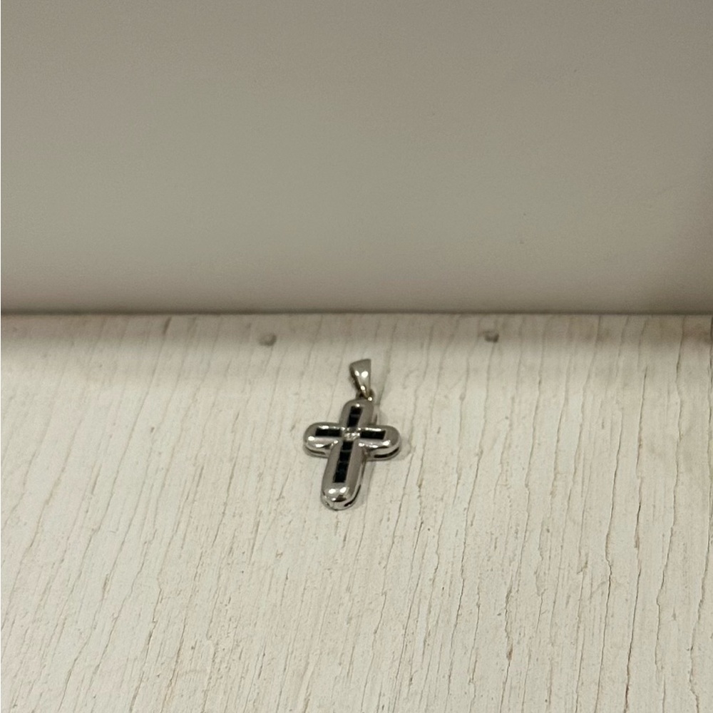 Channel Set Dark Sapphire White Gold Cross Pendant - Picture 6 of 6